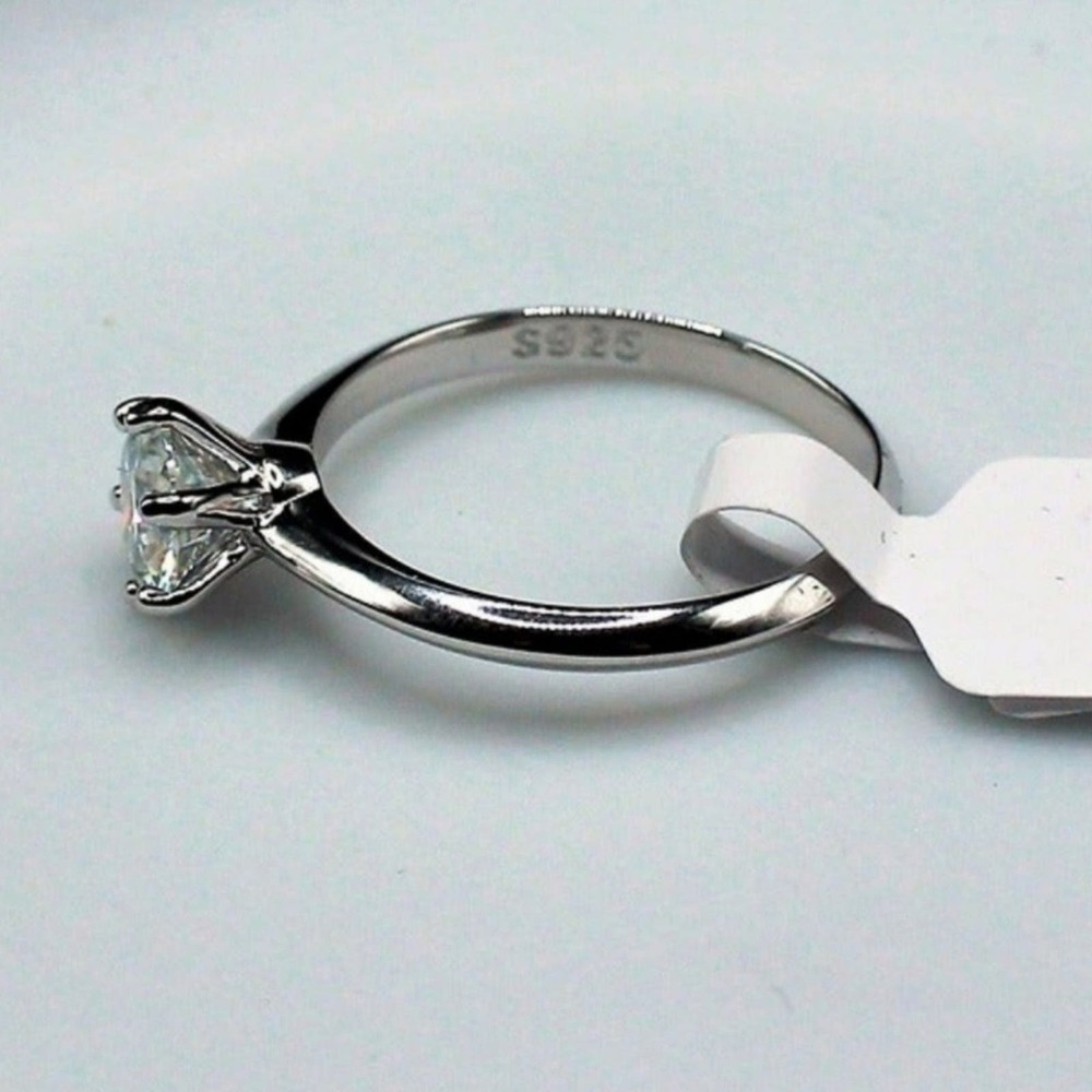 Round Cut Engagement Ring Knife Edge Shank Solitaire Solid Sterling Silver 7 NWT - Picture 4 of 7